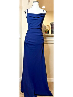 Galina Signature Navy Blue Formal Gown Crisscross back Size 4 NEW MSRP $189